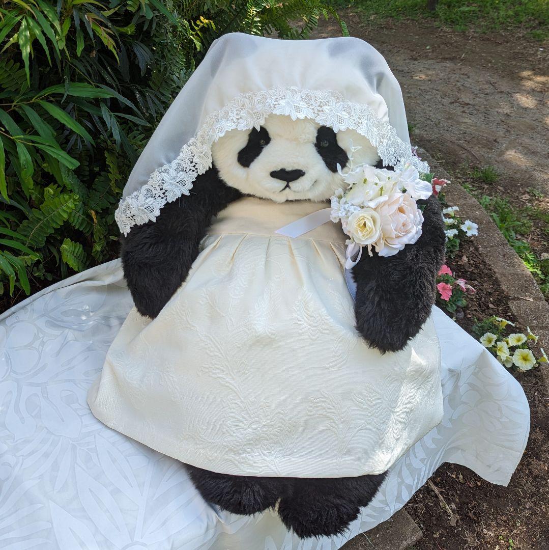 抱っこシャン♡素敵なガーデンウエディング♡ベージュホワイト花織柄ベアトップドレス