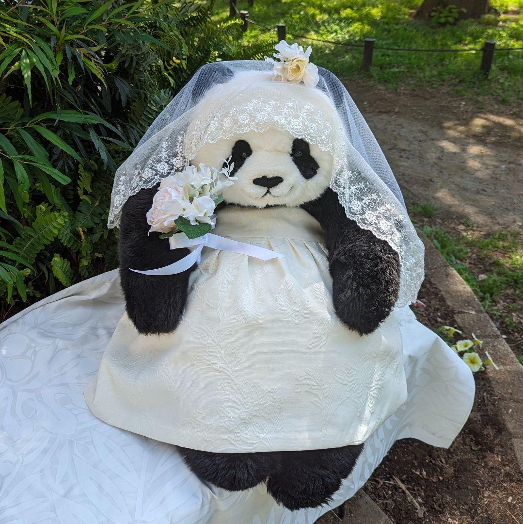 抱っこシャン♡素敵なガーデンウエディング♡ベージュホワイト花織柄ベアトップドレス