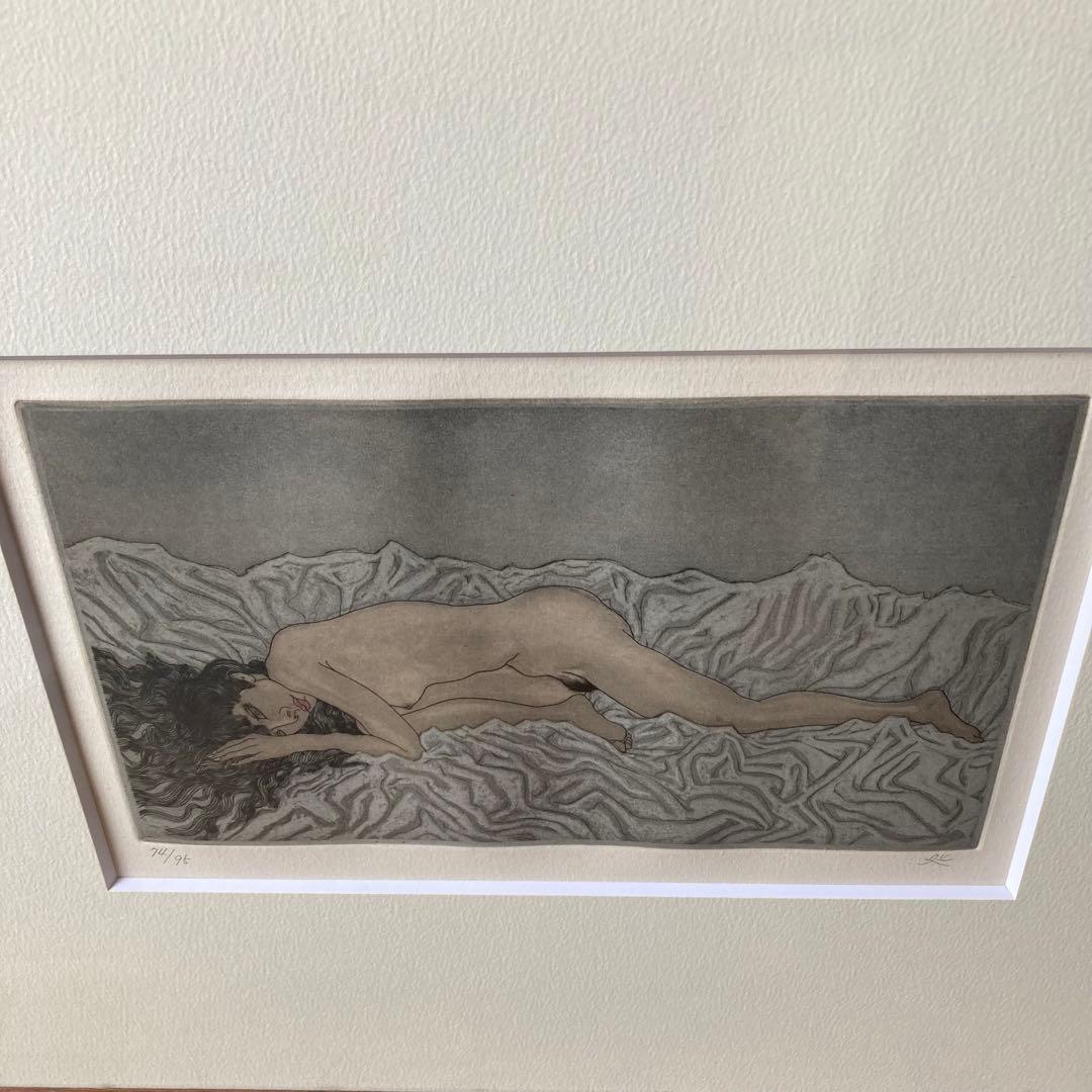 加山又造 銅版画 よこになる裸婦 74/95 エッチング