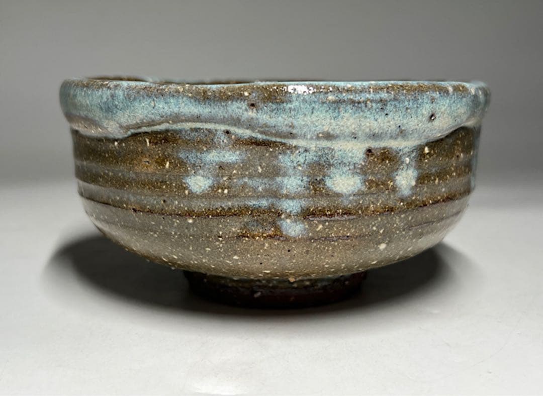 茶道具　清水正次作　灰釉　茶碗　共箱　共布灰青緑色 陶器 茶碗 木箱付き、抹茶碗