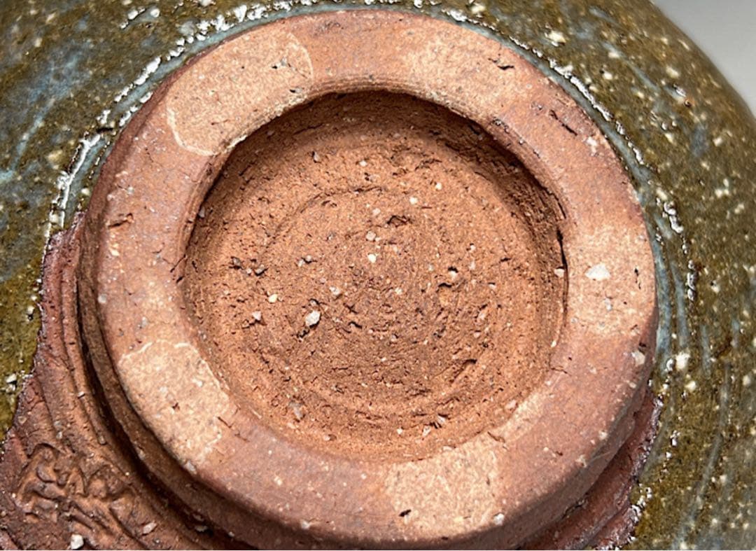 茶道具　清水正次作　灰釉　茶碗　共箱　共布灰青緑色 陶器 茶碗 木箱付き、抹茶碗