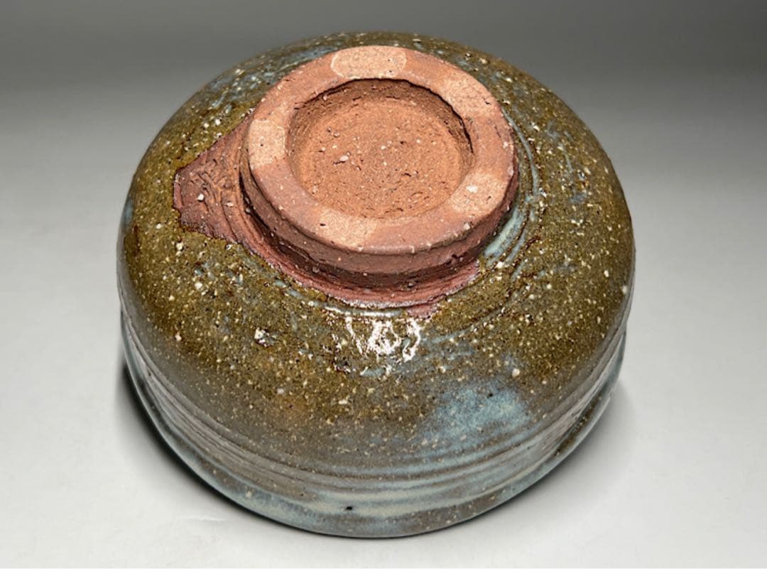 茶道具　清水正次作　灰釉　茶碗　共箱　共布灰青緑色 陶器 茶碗 木箱付き、抹茶碗