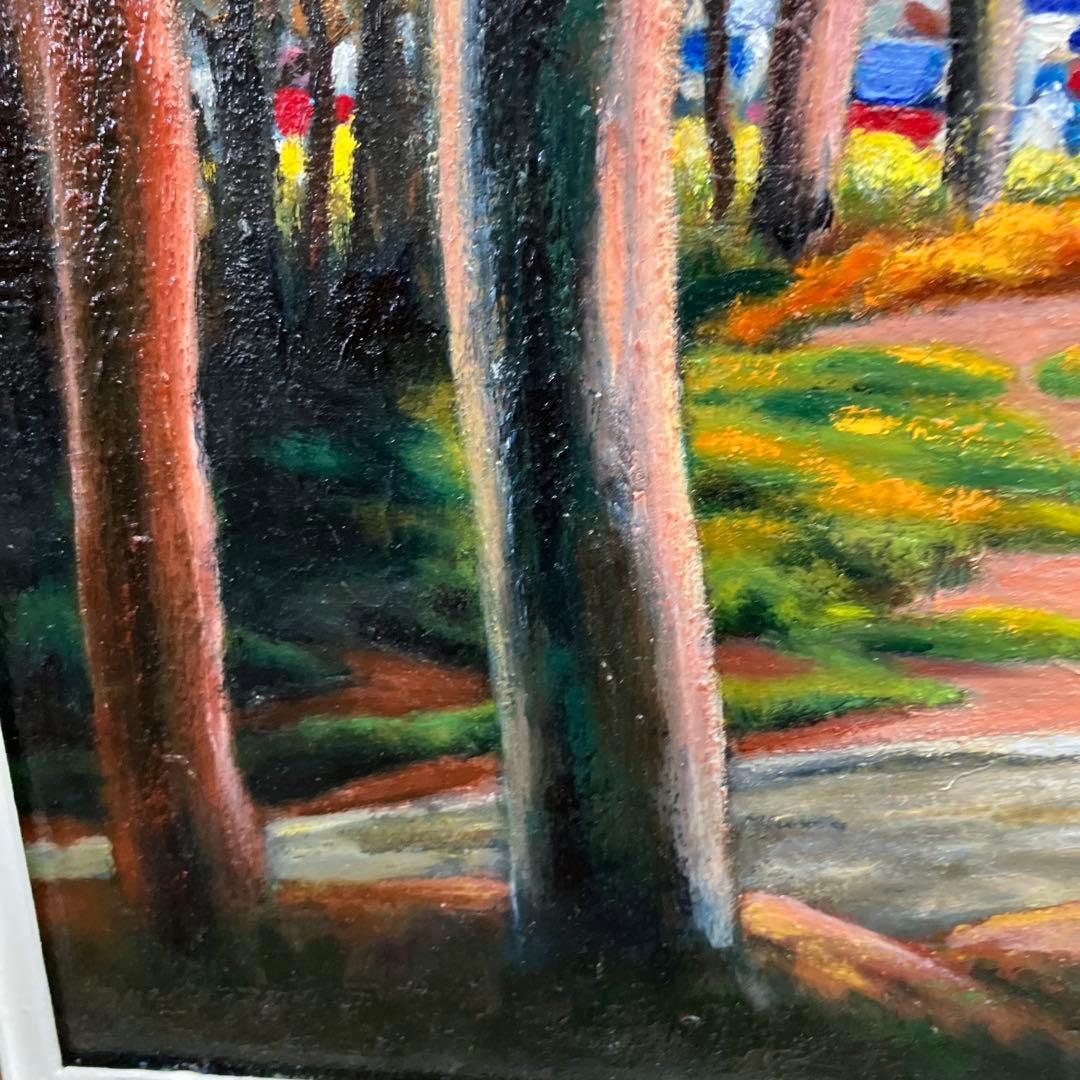 油絵 風景画 太宰サイン Dazai 額縁入り 紅葉 街並み 森林 芸術