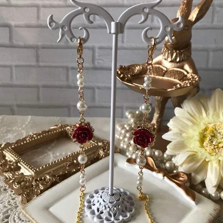 ♪537❤️ 薔薇　パール　マスクチェーン　メガネチェーン　ハンドメイド　マスク