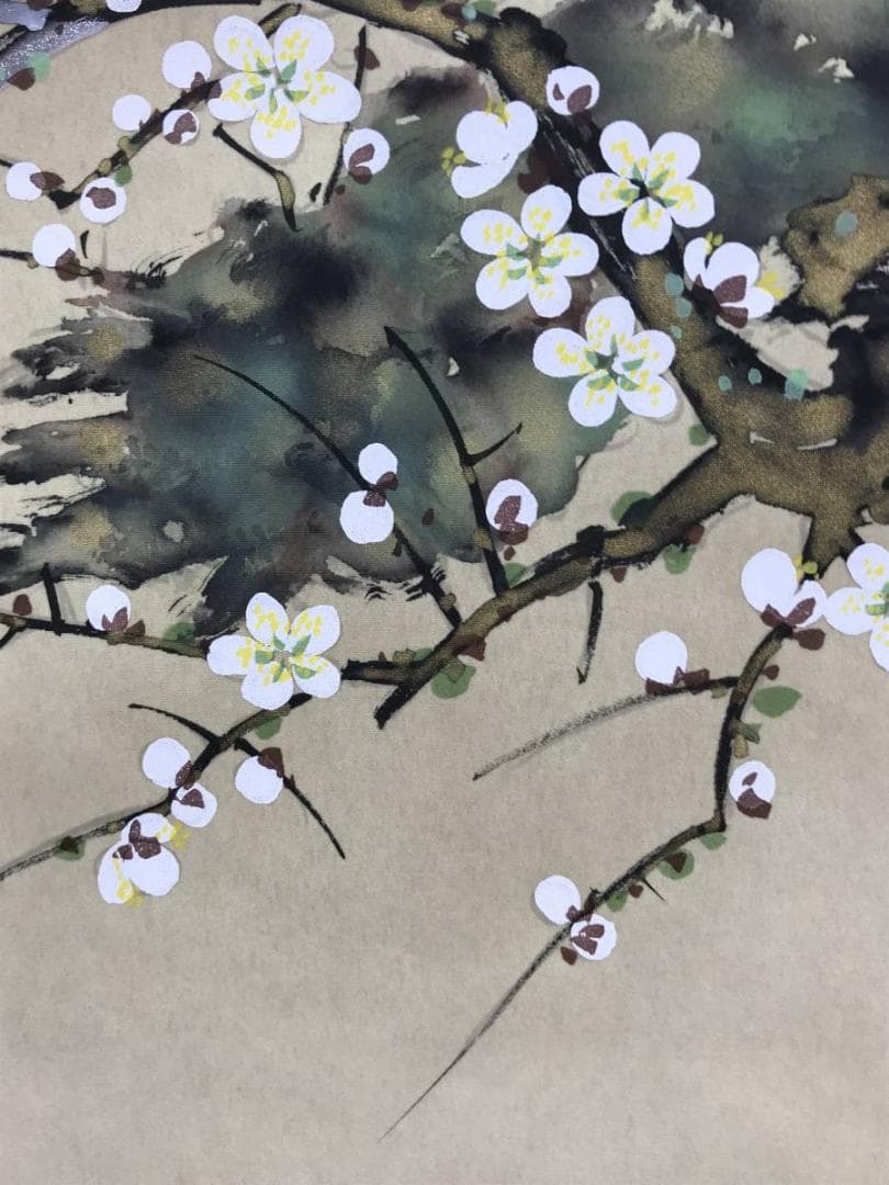 真作/雅堂/紅白梅小禽図/鶯図/ウグイス図/梅花図/名家伝来/AD-863