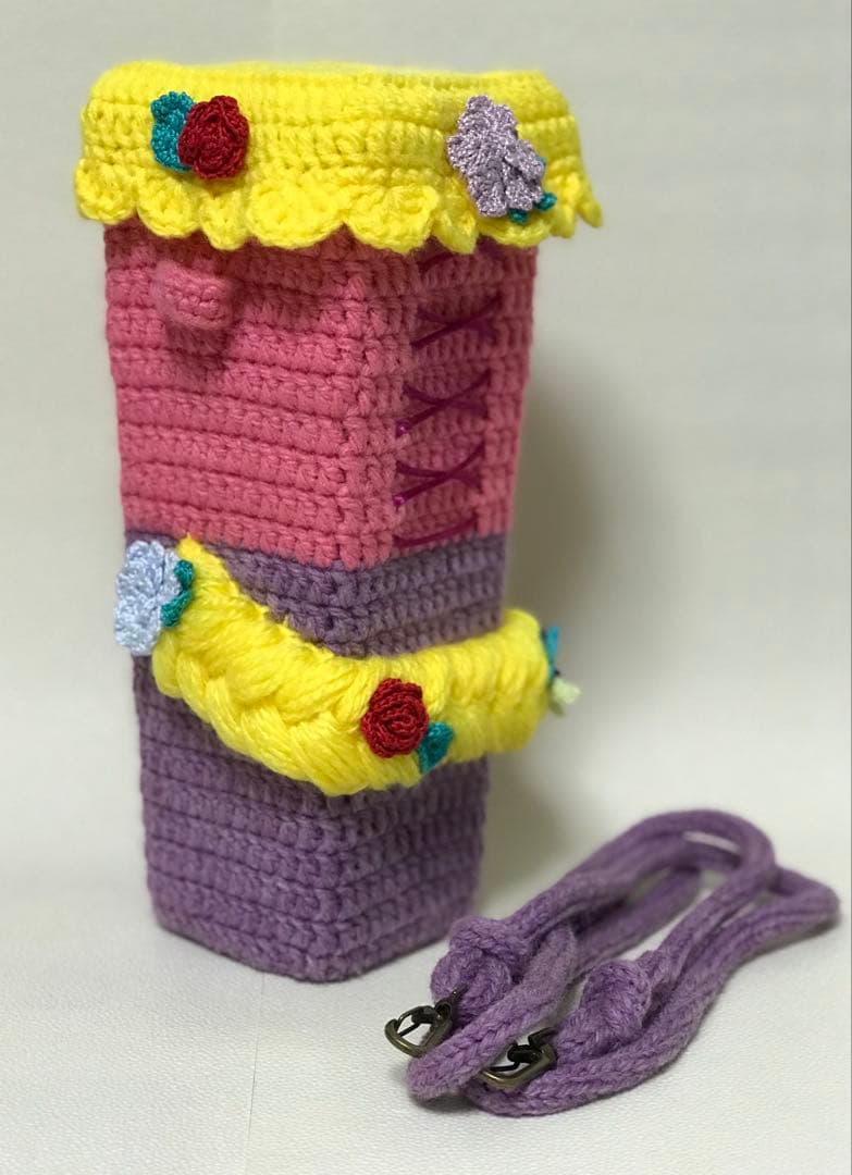 カラフルな編み物子供用バッグ　ラプンツェル　ポップコーンケース