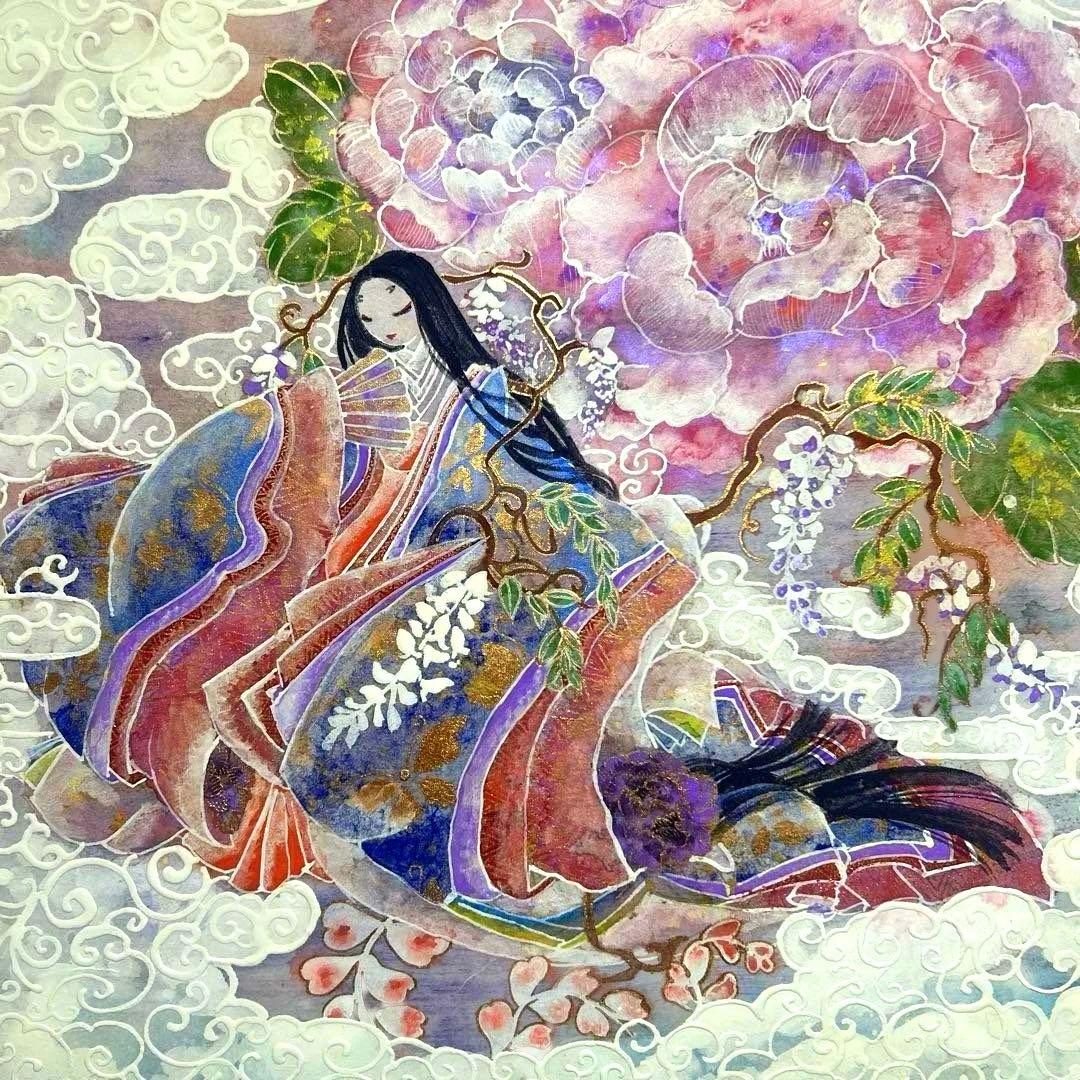 「藤の女神姫　天上芍薬御殿」　Ｓ6号(41×41cm)日本画