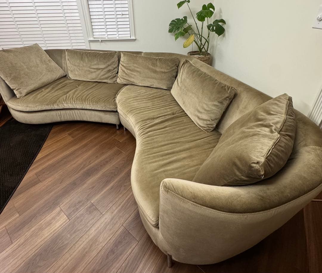 Domicilコーナーソファ ベージュ ファブリック　 ベルベット調 H035