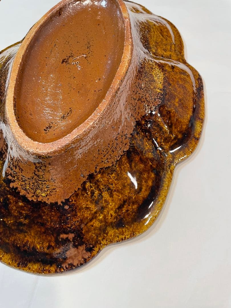 [新品未使用] 余宮隆　飴釉木の葉皿Lサイズ