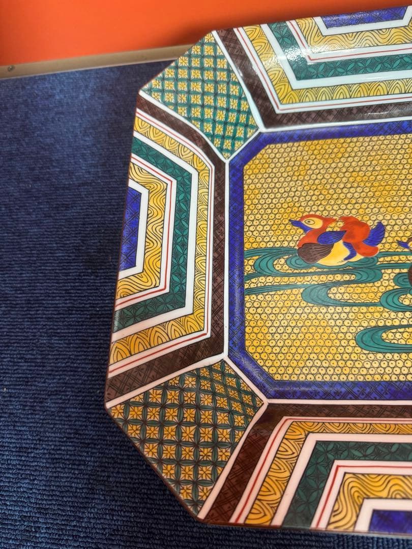 1775 龍峯窯 古九谷手水禽文　大皿　28cm 未使用