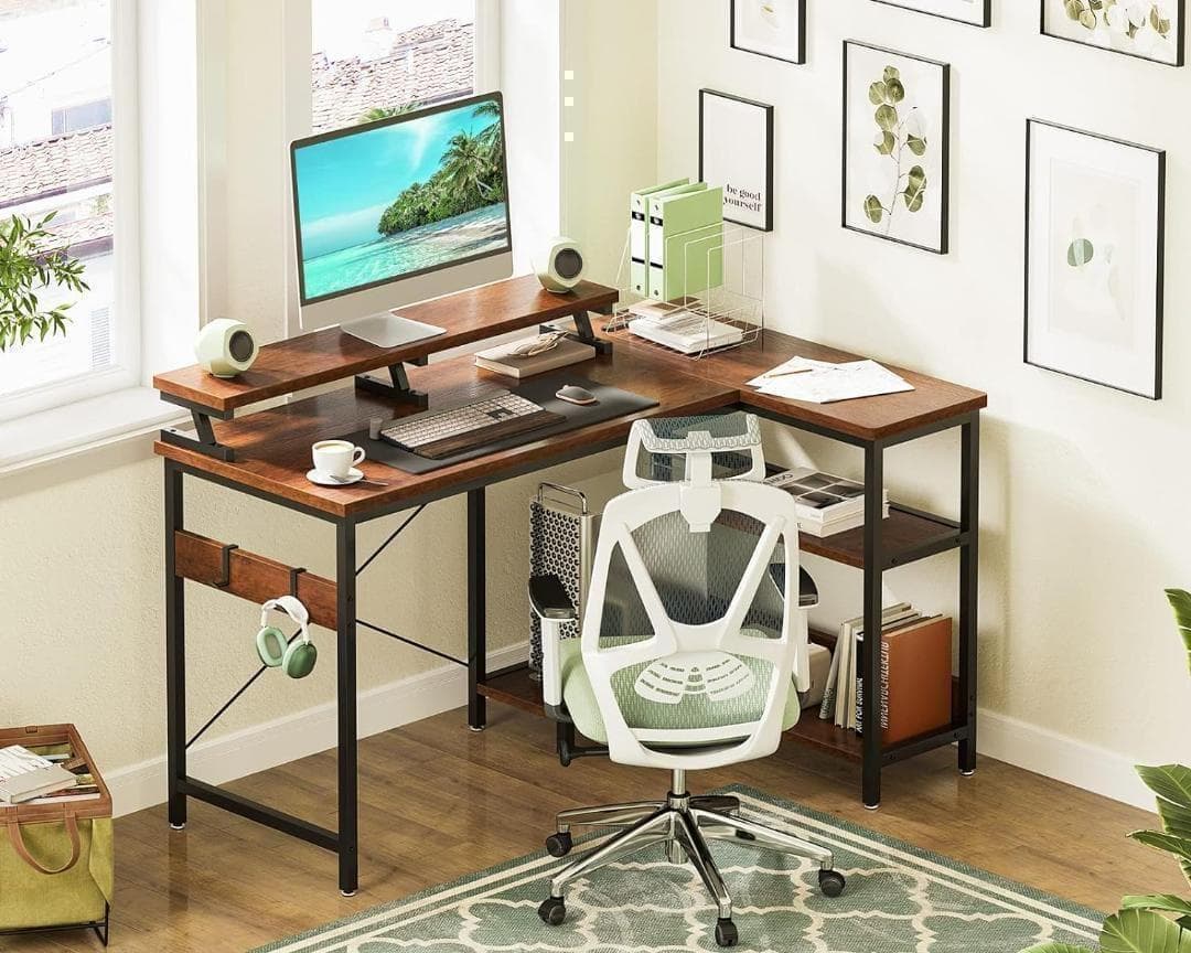 【M3100-168-120】パソコンデスク L字型　幅120cm コンセント付