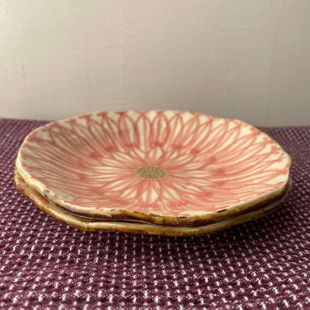 作家　陶芸家　加藤芳平　ダリア　5寸　赤　セット