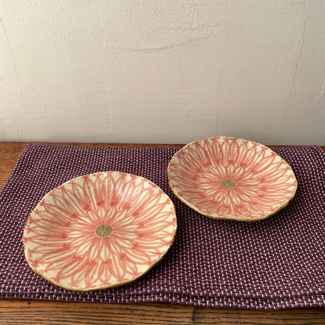 作家　陶芸家　加藤芳平　ダリア　5寸　赤　セット