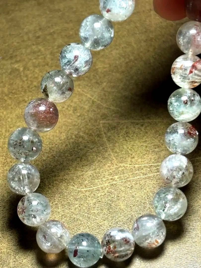 グリーンアルーシャサンストーンブレスレット9.2㎜（新品未使用）グリーンレッド