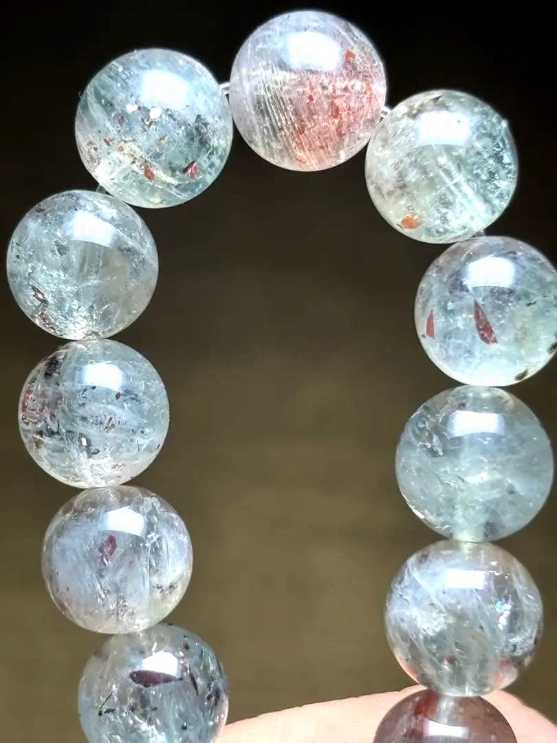 グリーンアルーシャサンストーンブレスレット9.2㎜（新品未使用）グリーンレッド