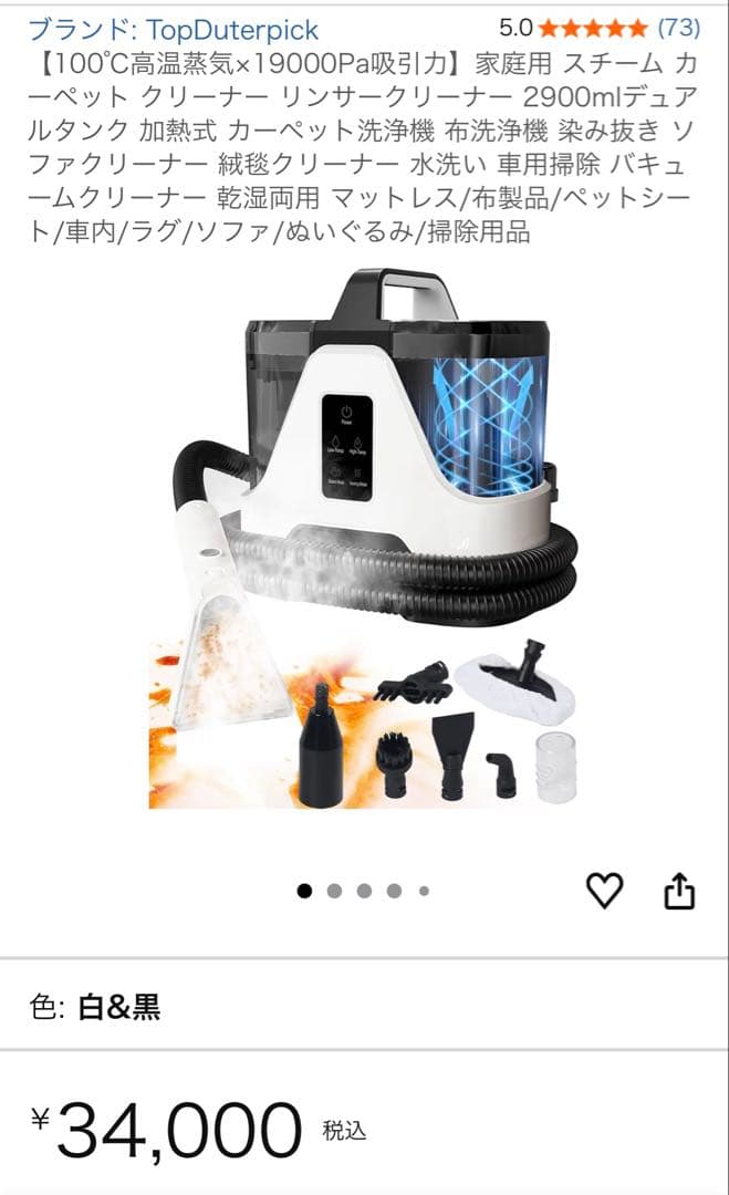 大特価✨ 【100℃高温蒸気×19000Pa吸引力】家庭用 スチーム カーペット