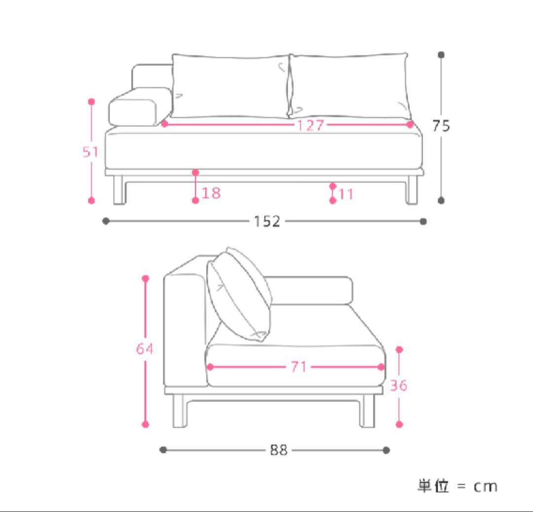 リセノ SIEVE rect unit sofa ワイドタイプ 2人掛けソファ