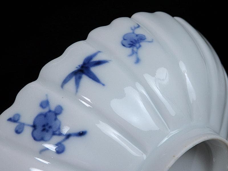 古伊万里　平戸　白磁　葦に鷺の図　輪花変形皿　５客　D950AS-BNx