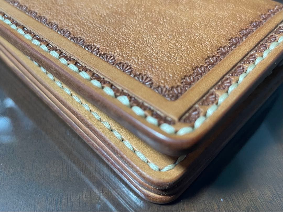 手縫い　レザースタンピングロングウォレット　ハンドメイド