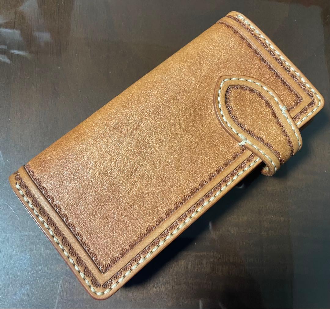 手縫い　レザースタンピングロングウォレット　ハンドメイド