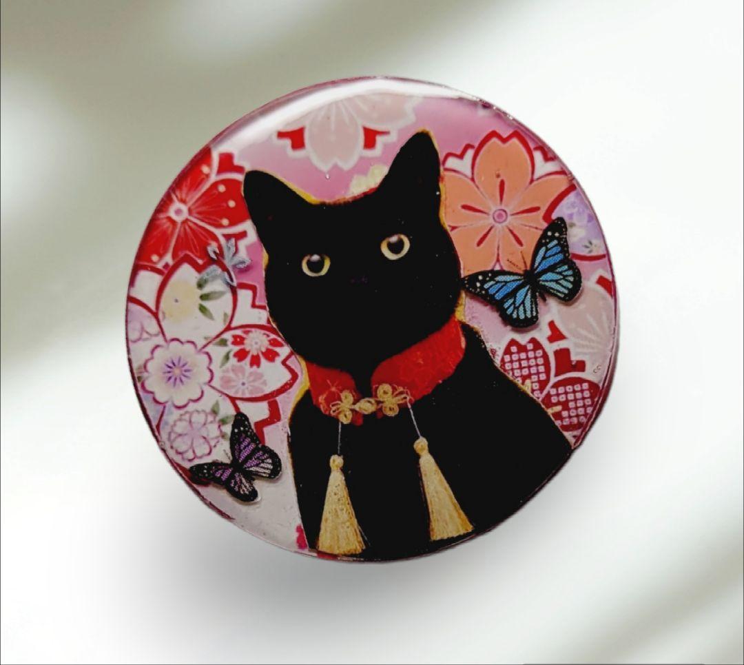 NO.574❤正月  黒猫❤レジンヘアゴム ブローチ