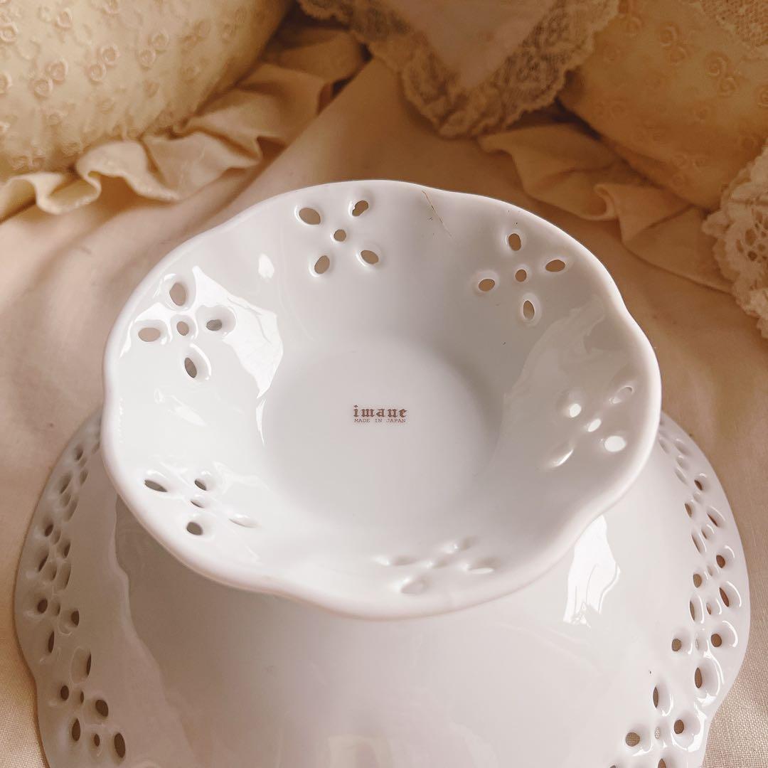 ♡イマン♡ダイアナローズ陶器足付き皿プレートピンク薔薇マニーローズバスケット