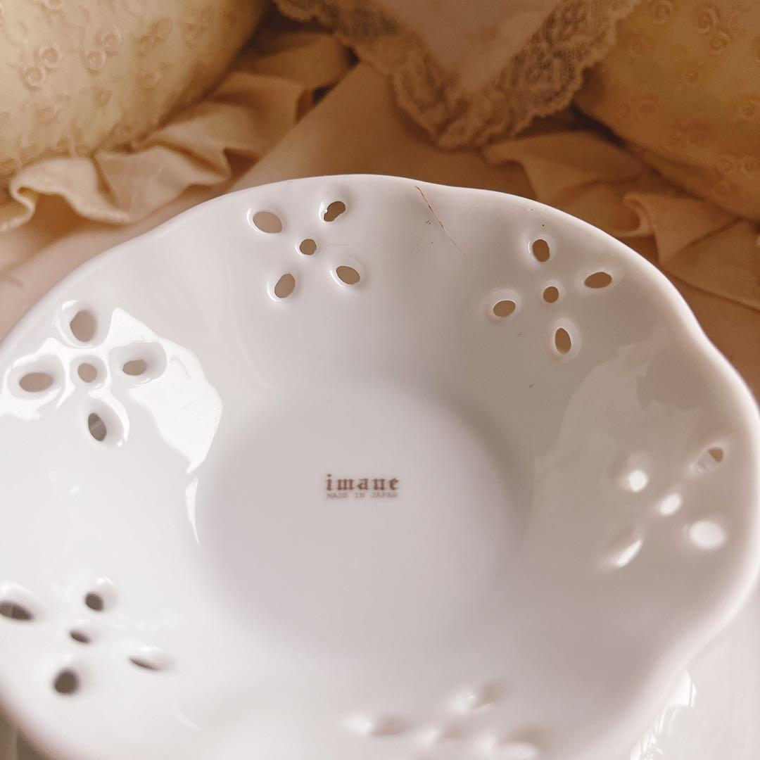 ♡イマン♡ダイアナローズ陶器足付き皿プレートピンク薔薇マニーローズバスケット