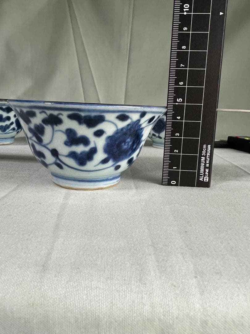 染付 纏枝花卉文 茶杯 4客セット 在銘 中国古陶磁 アンティーク