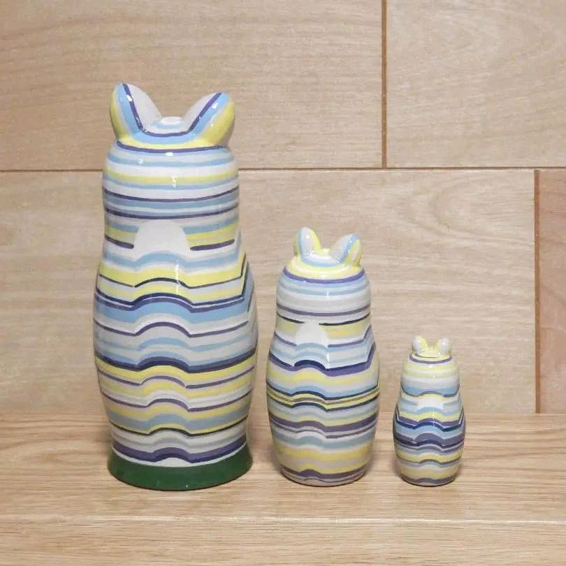 ロシア雑貨 マトリョーシカ ～ モダンな縞シマ模様の猫 3ピース