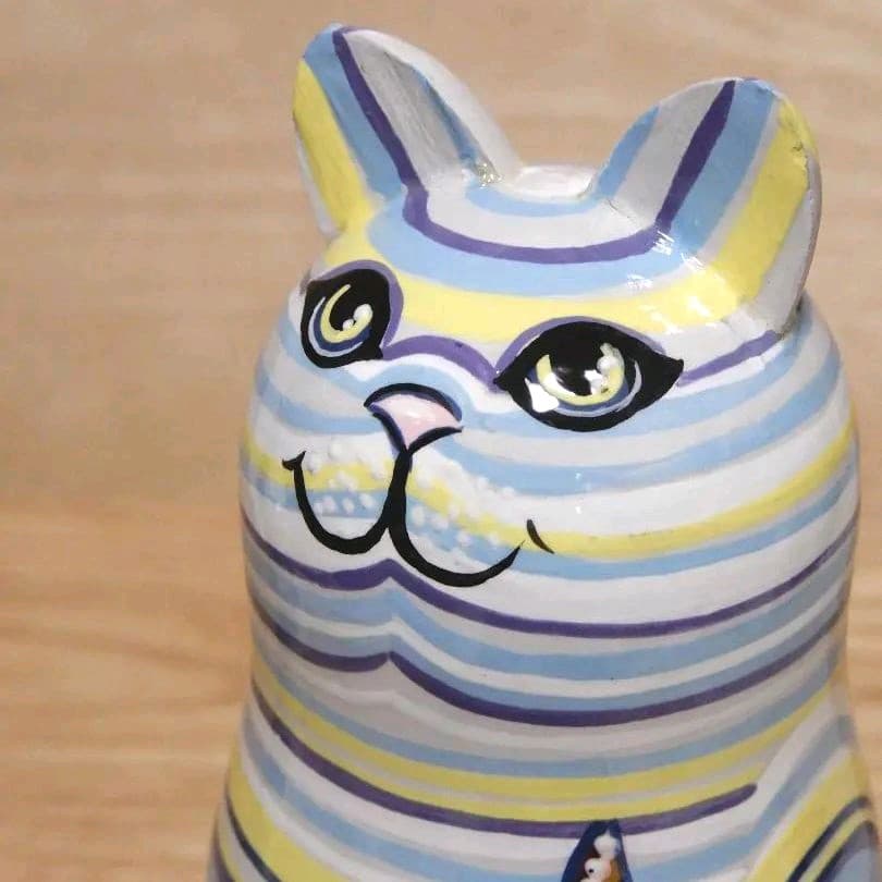 ロシア雑貨 マトリョーシカ ～ モダンな縞シマ模様の猫 3ピース