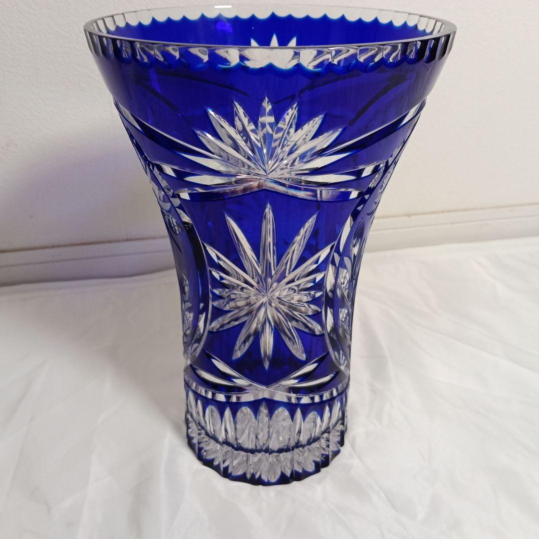 コバルトブルー クリスタルガラス 花瓶