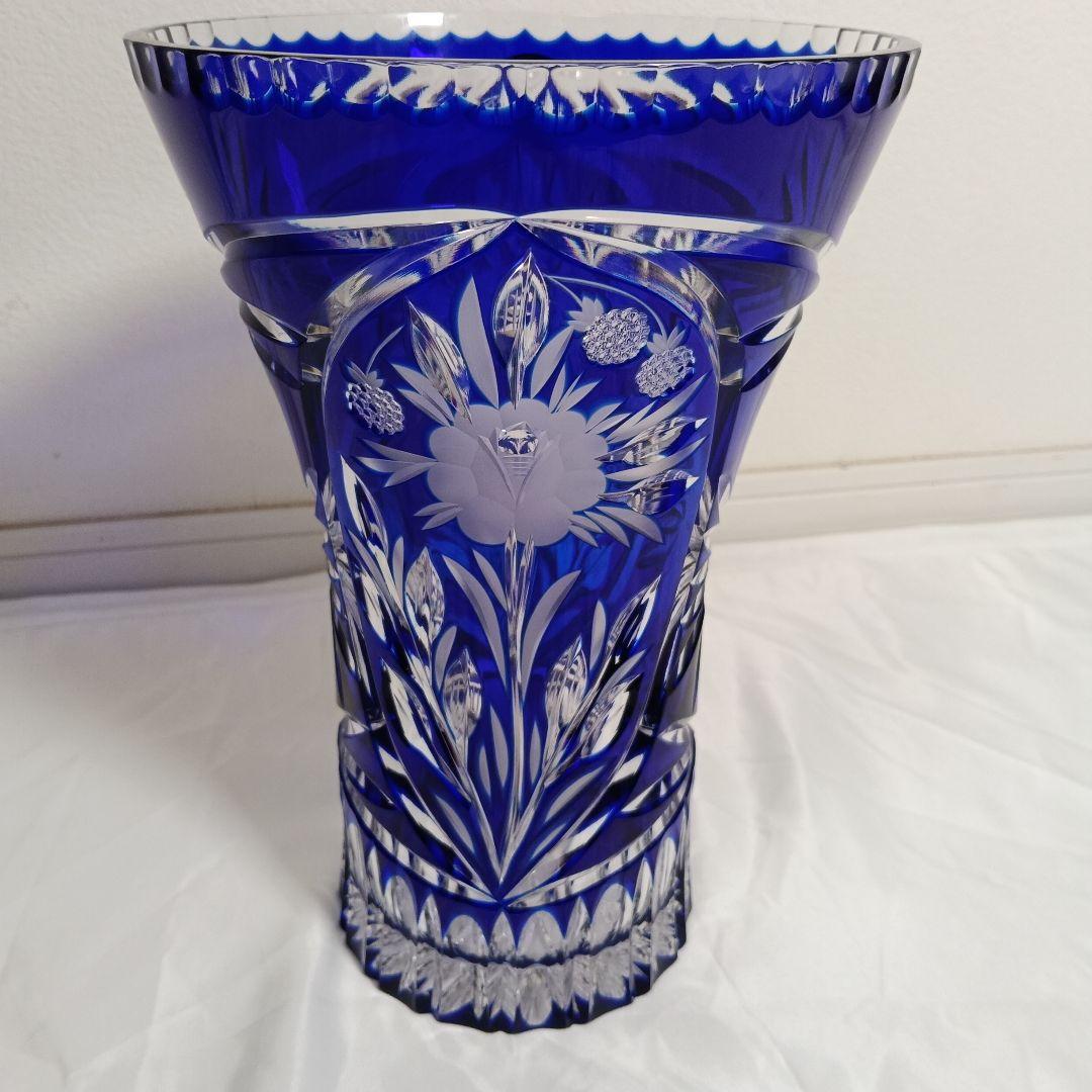 コバルトブルー クリスタルガラス 花瓶