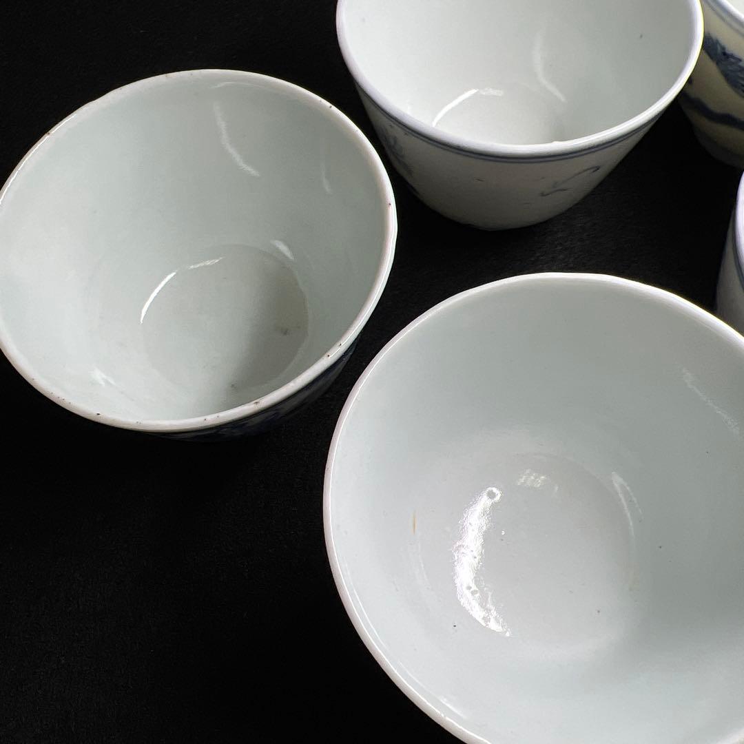 中国清時代　青花人物画煎茶碗5客　口径約7㎝　東Y8-0205☆2Fトヒカ