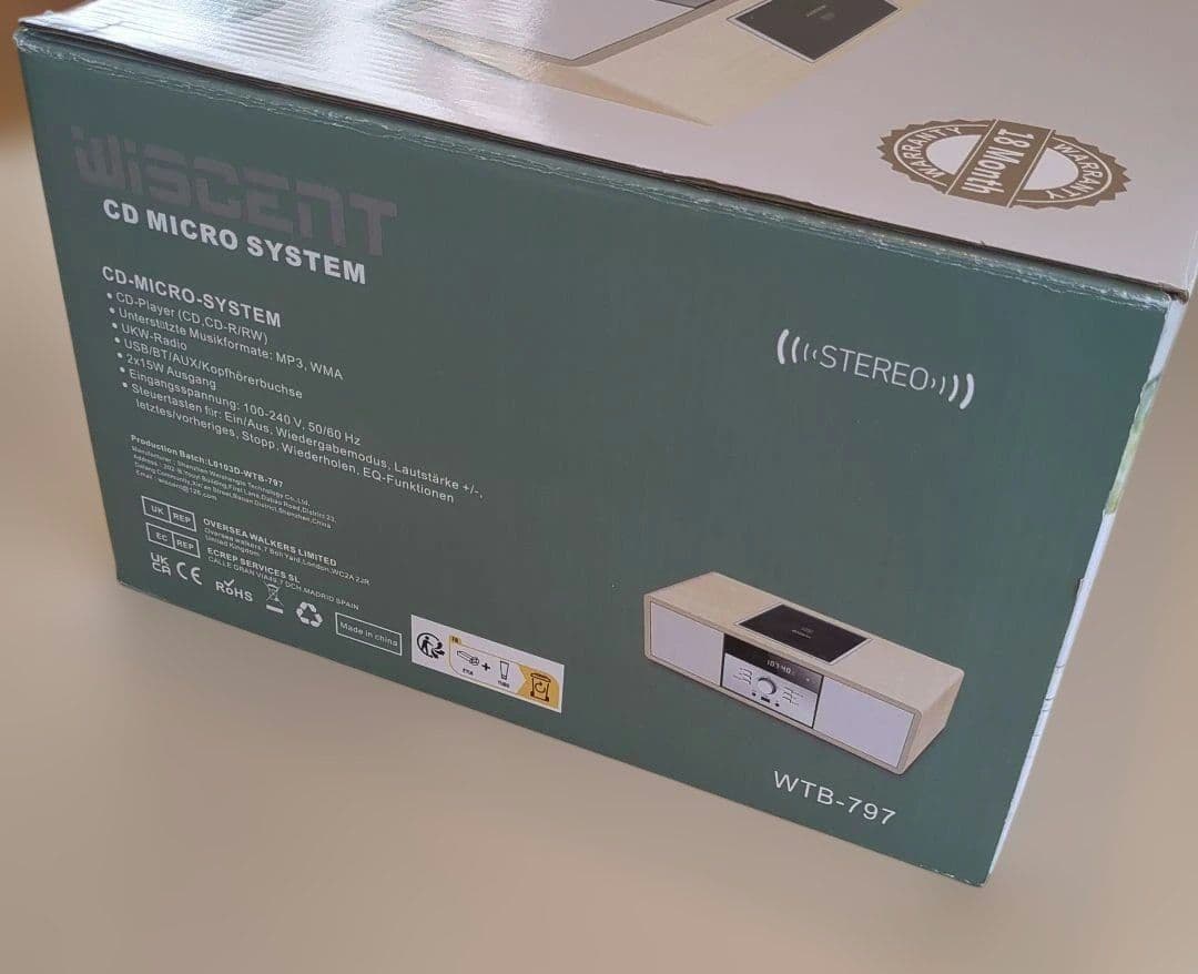 【新品未使用】WISCENT WTB-797 ミニコンポ CDプレーヤー レトロ