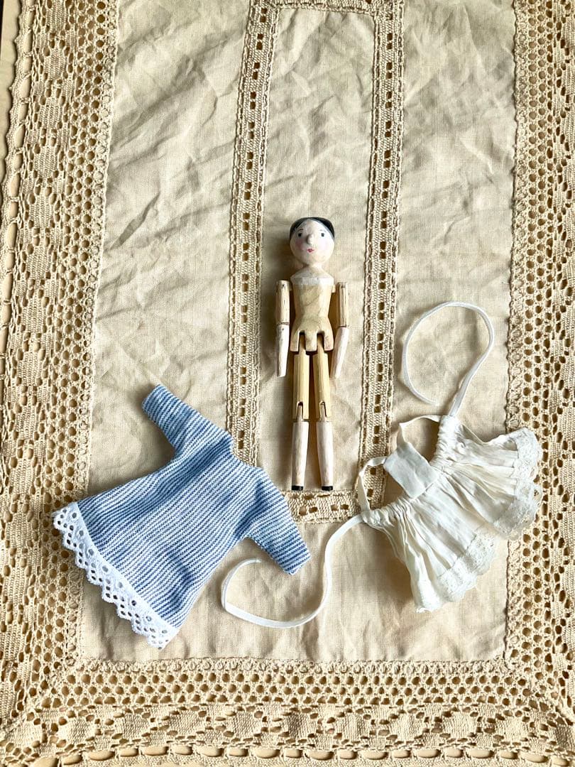 ペグドール 手作り木製人形 ハンドメイド ウッデンドール 12cmほど