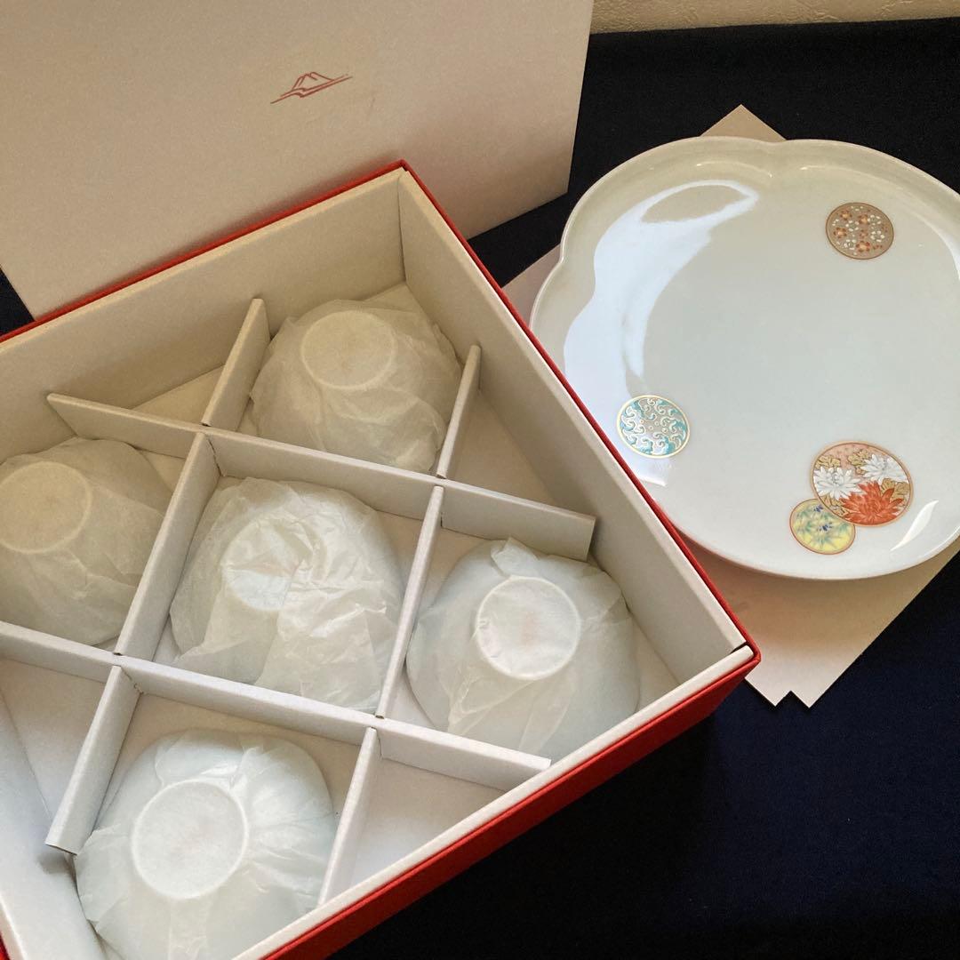 深川製磁　寿赤絵　八寸皿　小皿揃