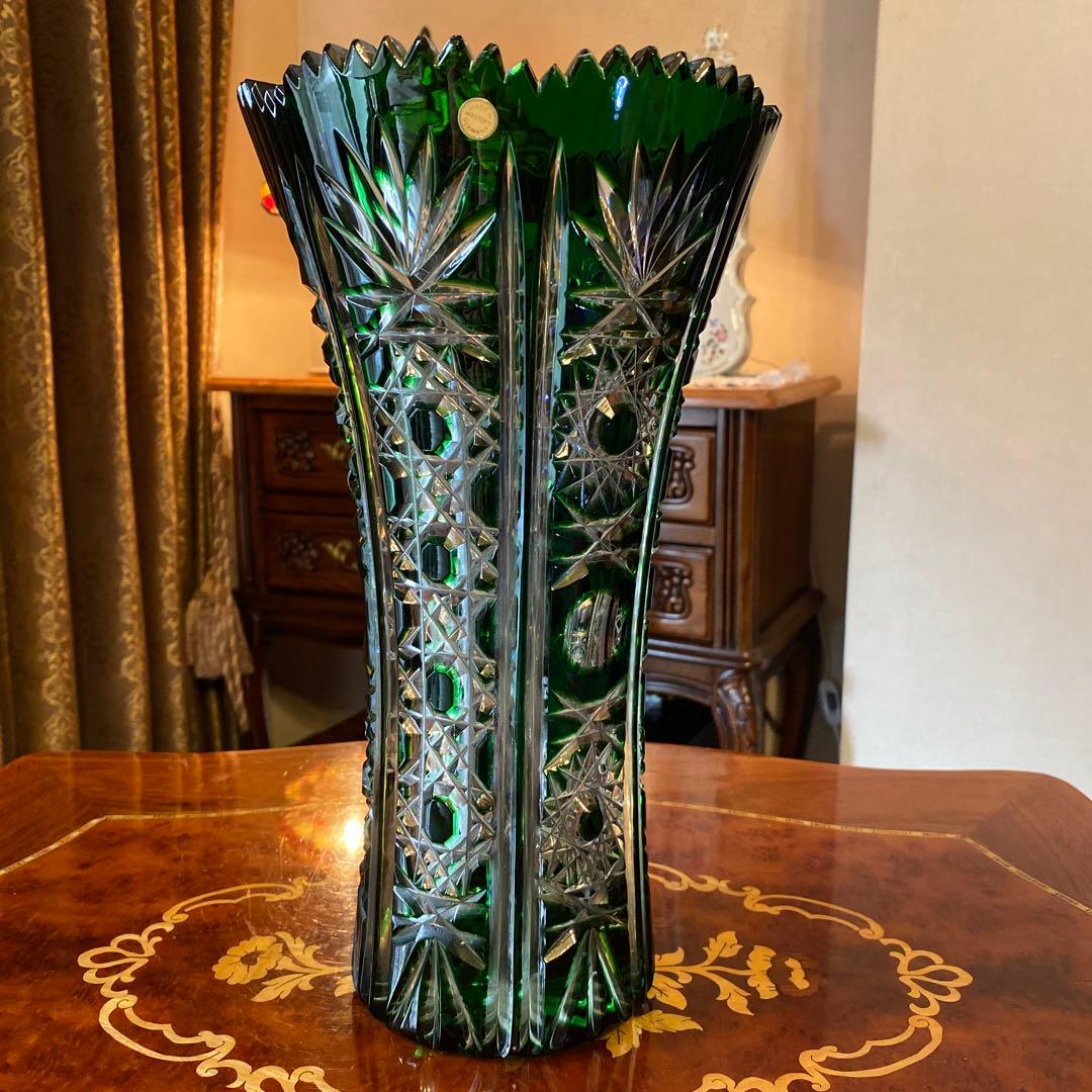 西ドイツ製　R KUNZE クリスタル　切子　花瓶　フラワーベース　置物　レア