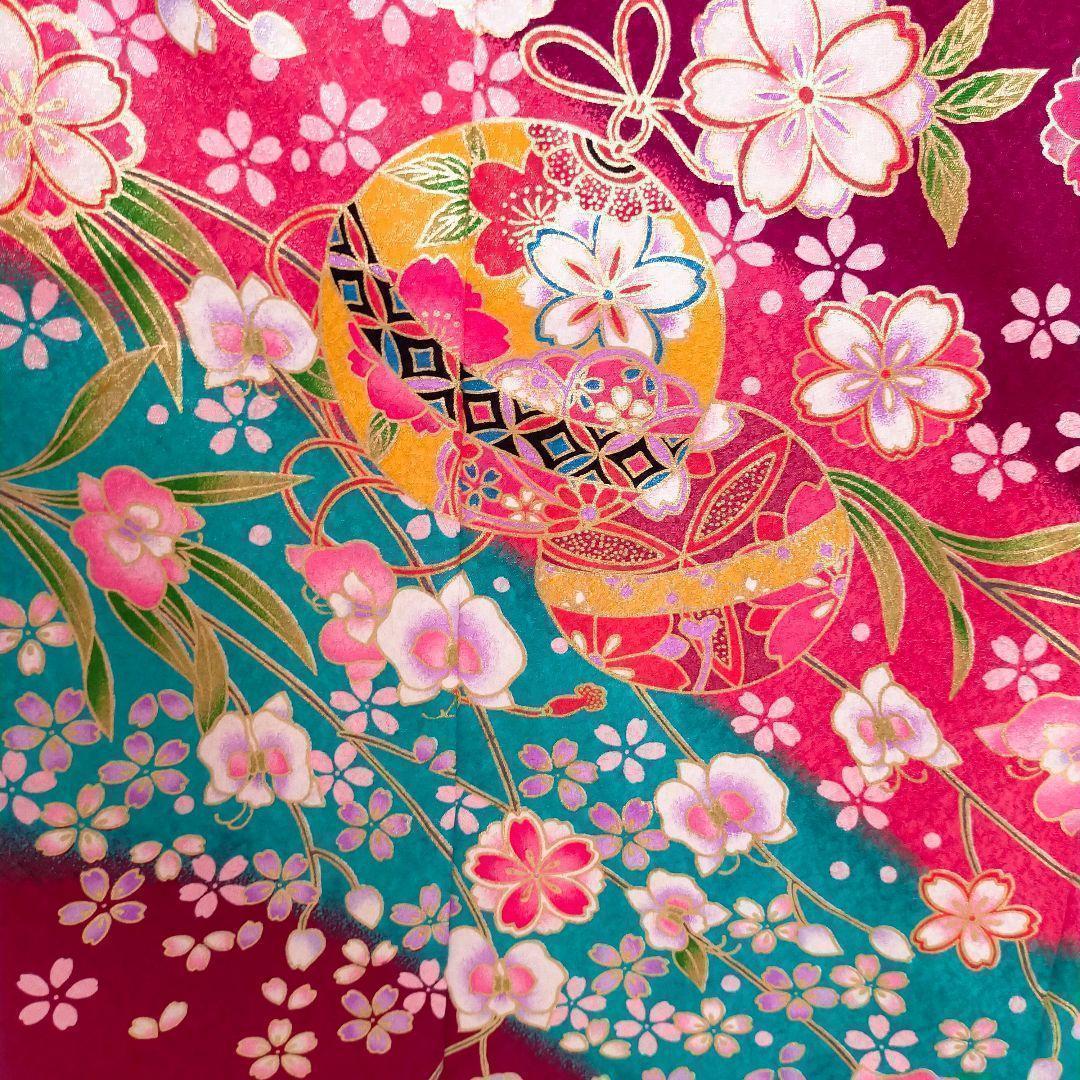 七五三 7歳 女の子 セット　濃い紫　鞠　桜　胡蝶蘭　0703