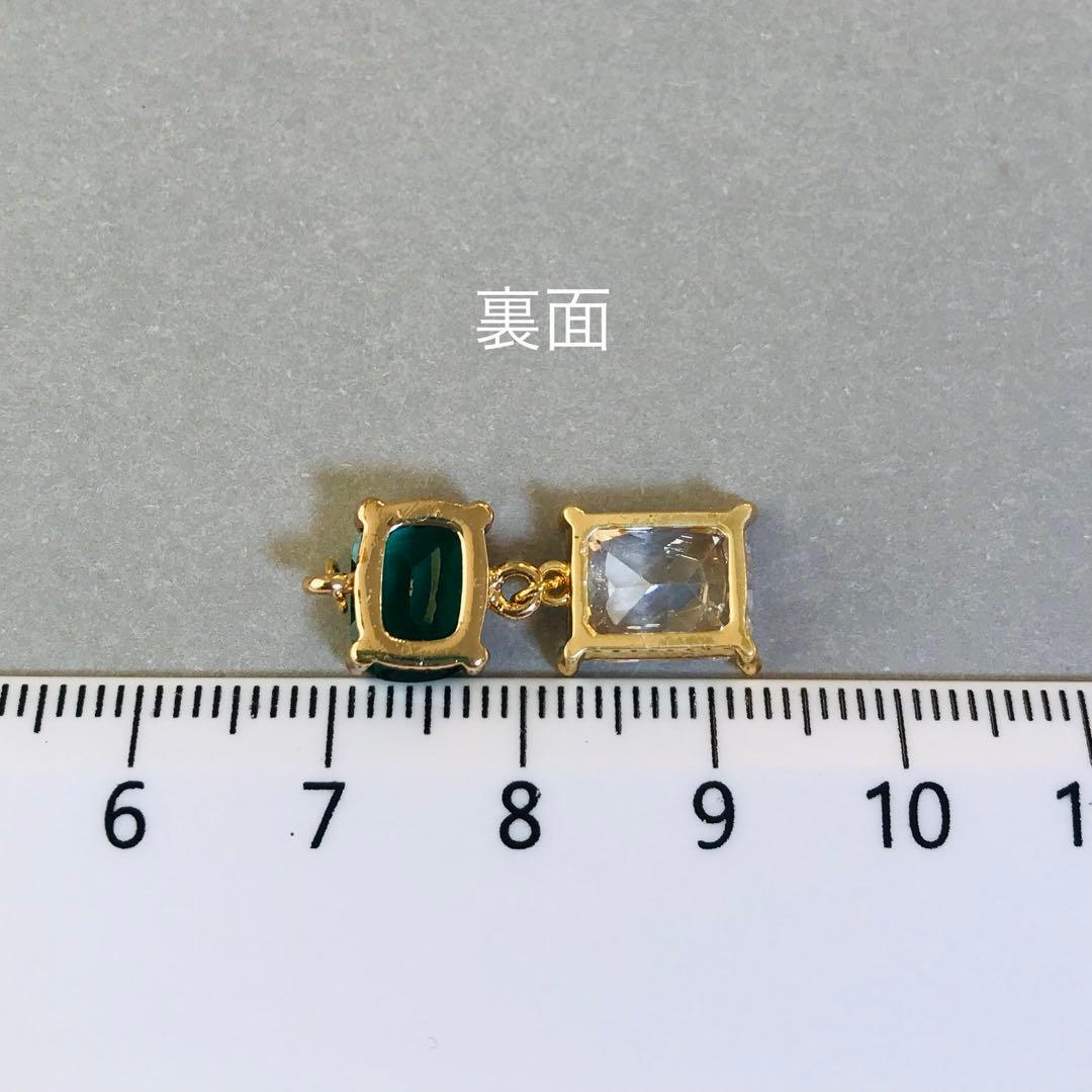 14kgf 枠付き カラーグラス エメラルド×クリスタル ピアス k14gf
