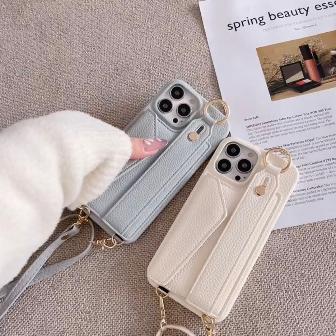 カードポケット＆ショルダー付き♡お出かけにも便利な名入れ可能iPhoneケース