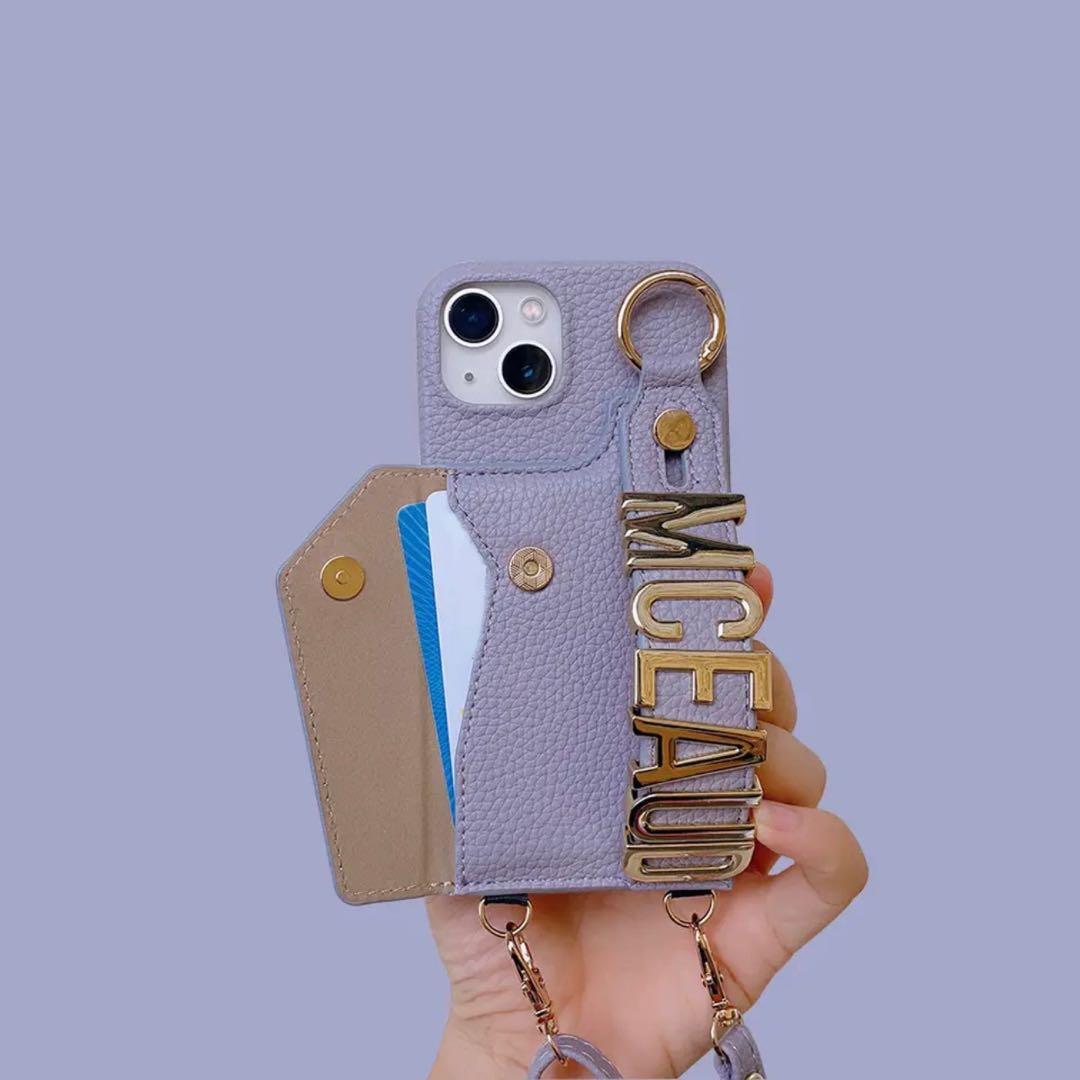 カードポケット＆ショルダー付き♡お出かけにも便利な名入れ可能iPhoneケース