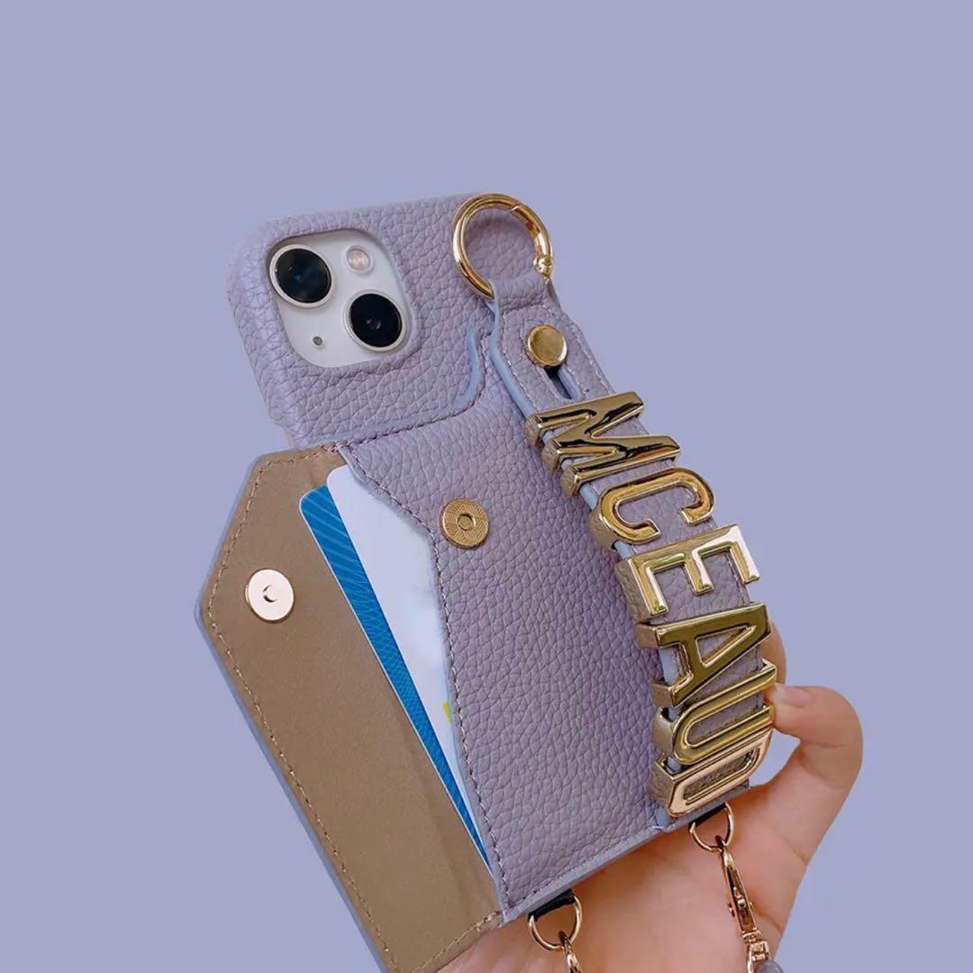 カードポケット＆ショルダー付き♡お出かけにも便利な名入れ可能iPhoneケース