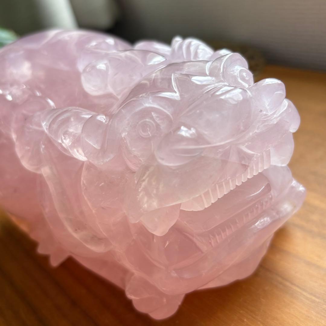 大型サイズ 天然石ローズクォーツ 貔貅（ひきゅう）置物2.8kg