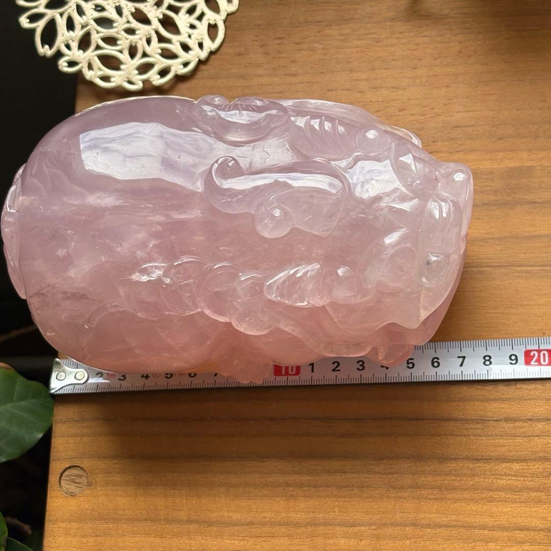 大型サイズ 天然石ローズクォーツ 貔貅（ひきゅう）置物2.8kg