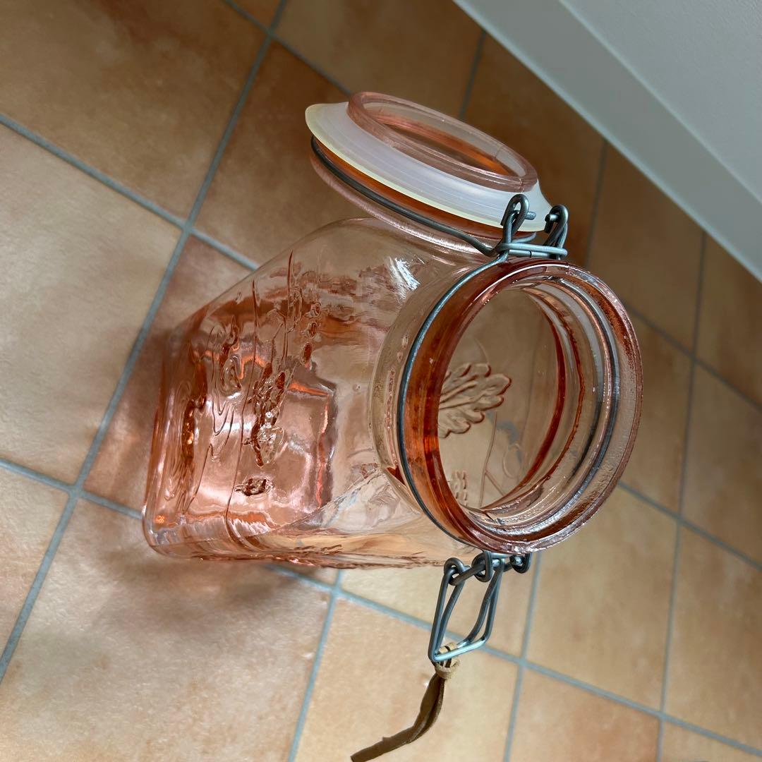 アンティーク ピンクガラス製品 キャニスター パスタ入れ 2個セット