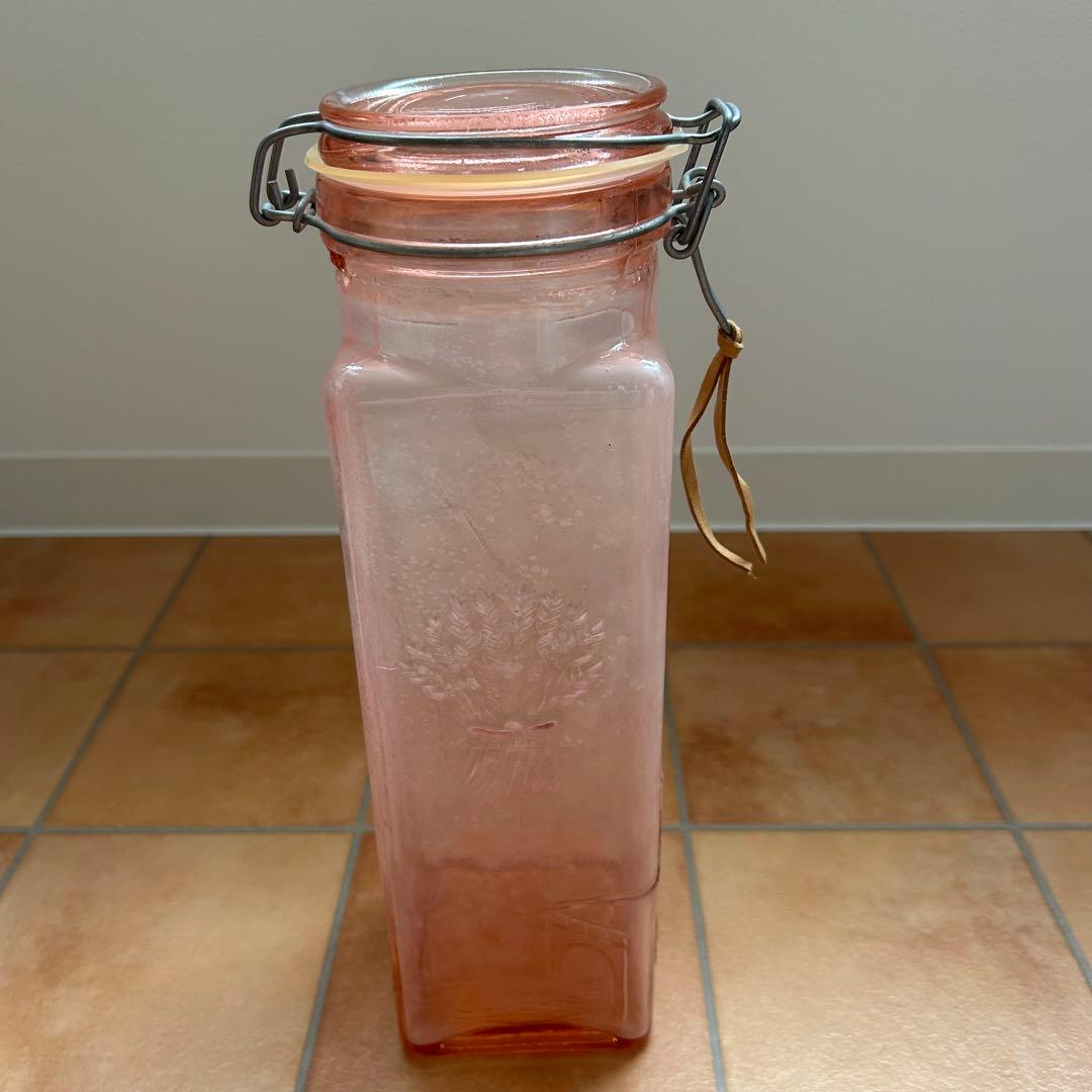 アンティーク ピンクガラス製品 キャニスター パスタ入れ 2個セット