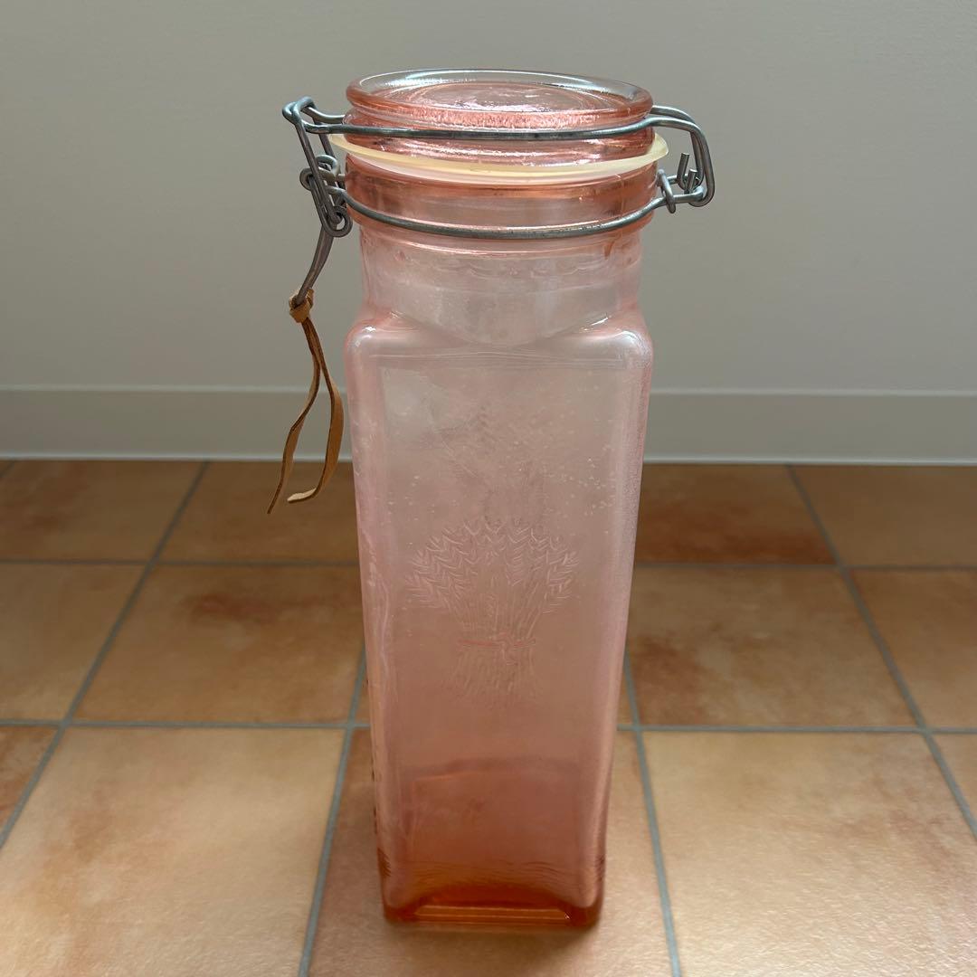 アンティーク ピンクガラス製品 キャニスター パスタ入れ 2個セット