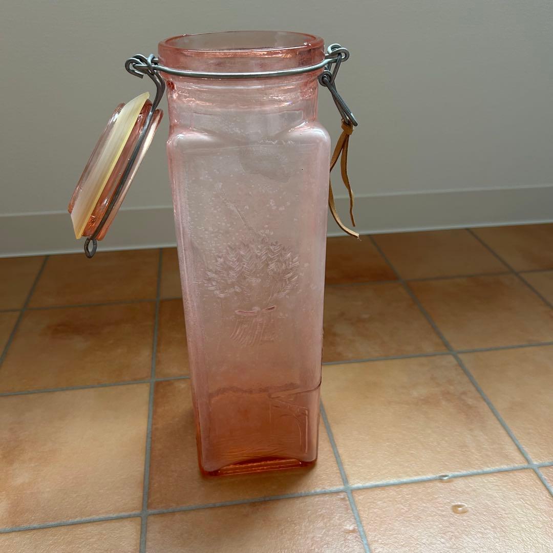 アンティーク ピンクガラス製品 キャニスター パスタ入れ 2個セット