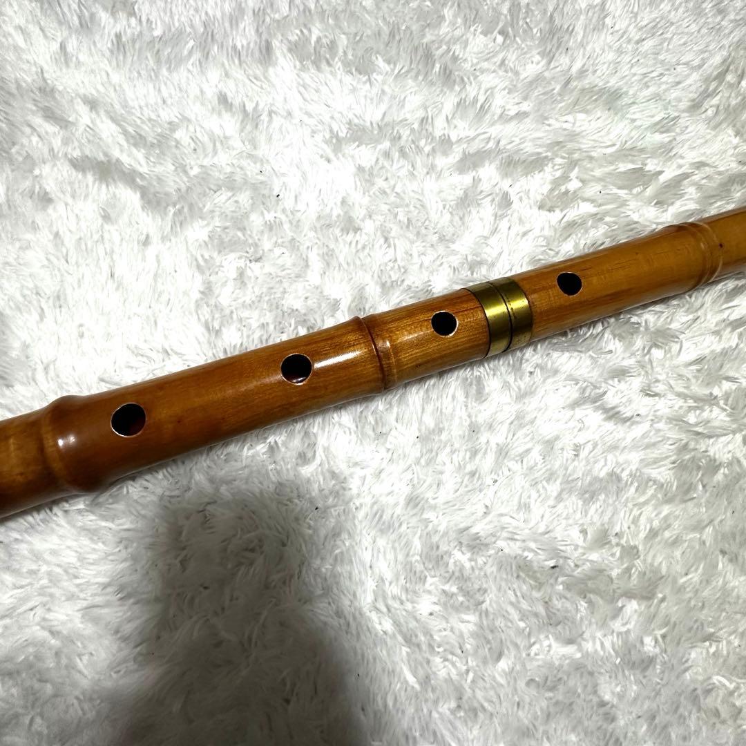 竹製 尺八 本体 5音孔 金属リング付き　約64cm
