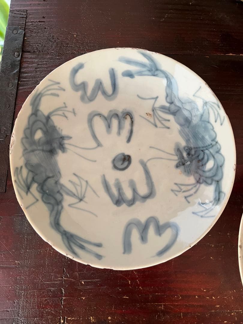 中国骨董　明代 青花 染付 龍紋皿 ショウ州 呉州染付 スワトウ 古染付 6寸皿